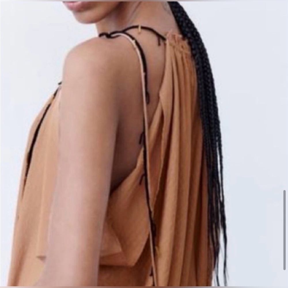 #1080 Zara Sleeveless Tan Draped Maxi Dress - Picture 8 of 14